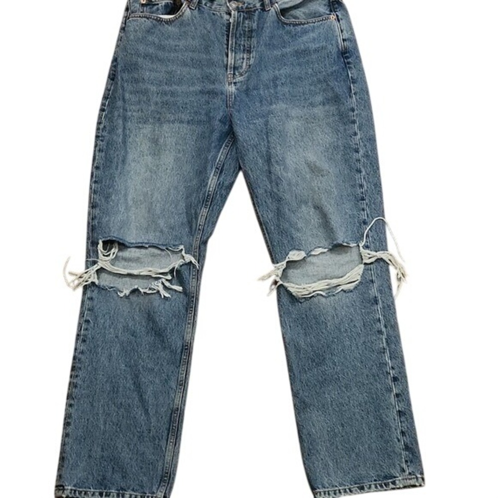 Topshop Dad Jeans Button Fly 34x32 Distressed Grunge Slouch Relaxed Dirty‎ Work